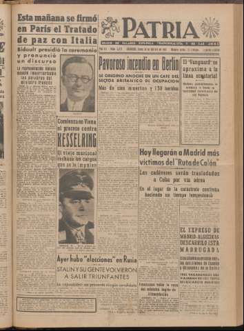 'Patria : diario de Falange Española Tradicionalista y de las J.O.N.S.' - Año XII Número 2ed_3179 - 1947 febrero 10