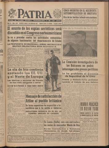 'Patria : diario de Falange Española Tradicionalista y de las J.O.N.S.' - Año XII Número 2ed_3180 - 1947 febrero 11