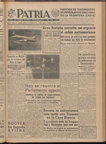 'Patria : diario de Falange Española Tradicionalista y de las J.O.N.S.' - Año XII Número 2ed_3181 - 1947 febrero 12