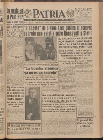 'Patria : diario de Falange Española Tradicionalista y de las J.O.N.S.' - Año XII Número 2ed_3182 - 1947 febrero 13