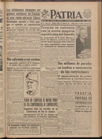 'Patria : diario de Falange Española Tradicionalista y de las J.O.N.S.' - Año XII Número 2ed_3183 - 1947 febrero 14