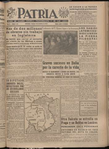 'Patria : diario de Falange Española Tradicionalista y de las J.O.N.S.' - Año XII Número 3183 - 1947 febrero 14
