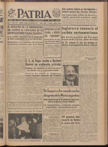 'Patria : diario de Falange Española Tradicionalista y de las J.O.N.S.' - Año XII Número 2ed_3184 - 1947 febrero 15