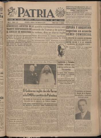 'Patria : diario de Falange Española Tradicionalista y de las J.O.N.S.' - Año XII Número 3184 - 1947 febrero 15