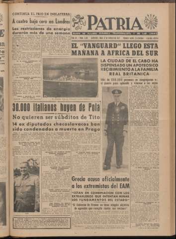 'Patria : diario de Falange Española Tradicionalista y de las J.O.N.S.' - Año XII Número 2ed_3185 - 1947 febrero 17