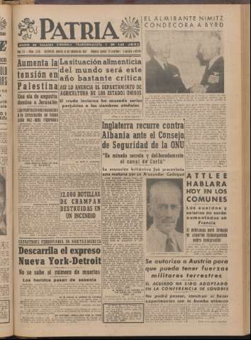 'Patria : diario de Falange Española Tradicionalista y de las J.O.N.S.' - Año XII Número 2ed_3186 - 1947 febrero 18