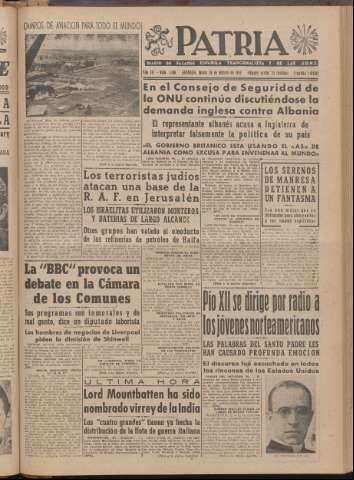 'Patria : diario de Falange Española Tradicionalista y de las J.O.N.S.' - Año XII Número 2ed_3188 - 1947 febrero 20