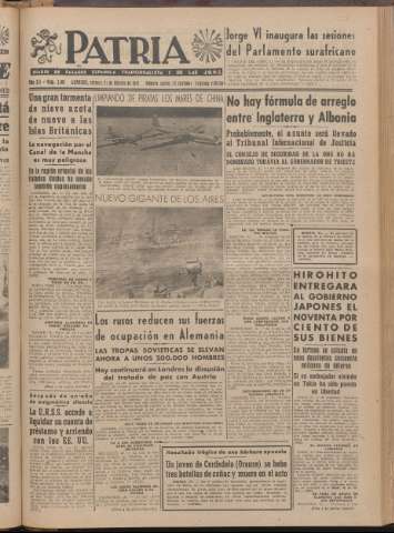 'Patria : diario de Falange Española Tradicionalista y de las J.O.N.S.' - Año XII Número 2ed_3189 - 1947 febrero 21