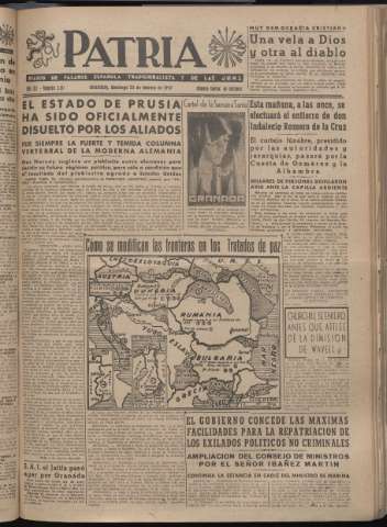 'Patria : diario de Falange Española Tradicionalista y de las J.O.N.S.' - Año XII Número 3191 - 1947 febrero 23