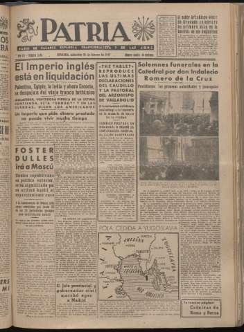 'Patria : diario de Falange Española Tradicionalista y de las J.O.N.S.' - Año XII Número 3193 - 1947 febrero 26
