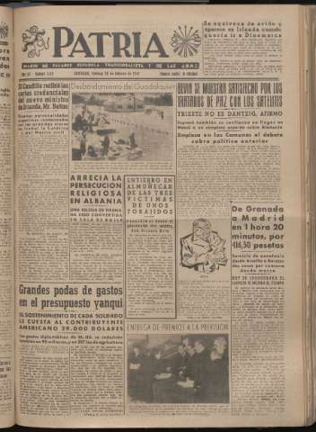 'Patria : diario de Falange Española Tradicionalista y de las J.O.N.S.' - Año XII Número 3195 - 1947 febrero 28