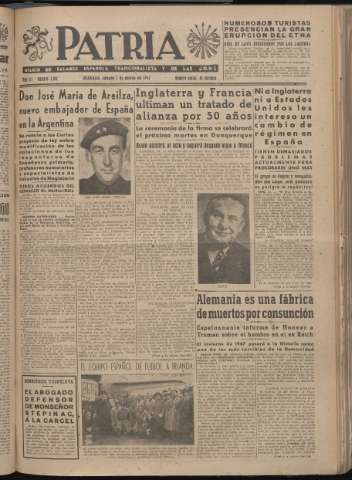 'Patria : diario de Falange Española Tradicionalista y de las J.O.N.S.' - Año XII Número 3196 - 1947 marzo 1