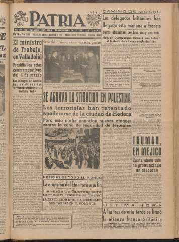 'Patria : diario de Falange Española Tradicionalista y de las J.O.N.S.' - Año XII Número 2ed_3198 - 1947 marzo 4