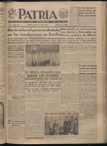 'Patria : diario de Falange Española Tradicionalista y de las J.O.N.S.' - Año XII Número 4001 - 1947 marzo 7