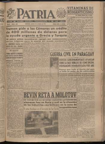 'Patria : diario de Falange Española Tradicionalista y de las J.O.N.S.' - Año XII Número 4006 - 1947 marzo 13