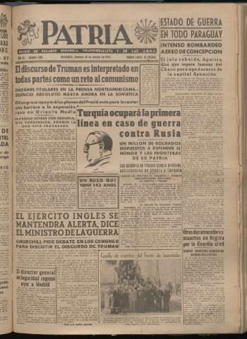 'Patria : diario de Falange Española Tradicionalista y de las J.O.N.S.' - Año XII Número 4007 - 1947 marzo 14