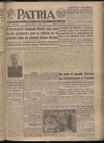 'Patria : diario de Falange Española Tradicionalista y de las J.O.N.S.' - Año XII Número 4008 - 1947 marzo 15