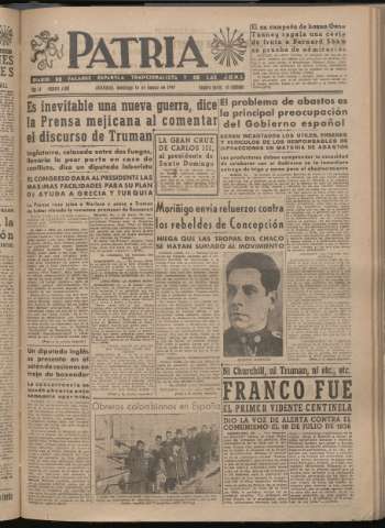 'Patria : diario de Falange Española Tradicionalista y de las J.O.N.S.' - Año XII Número 4009 - 1947 marzo 16