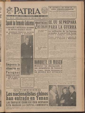 'Patria : diario de Falange Española Tradicionalista y de las J.O.N.S.' - Año XII Número 2ed_4011 - 1947 marzo 19