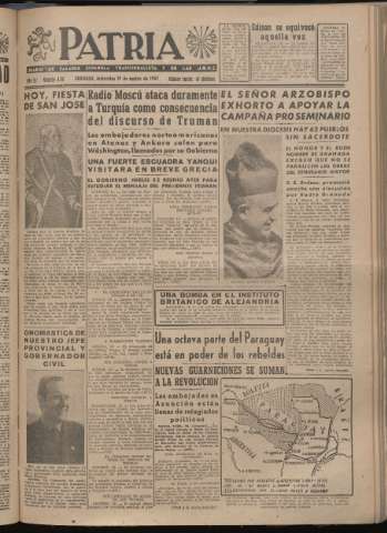 'Patria : diario de Falange Española Tradicionalista y de las J.O.N.S.' - Año XII Número 4011 - 1947 marzo 19