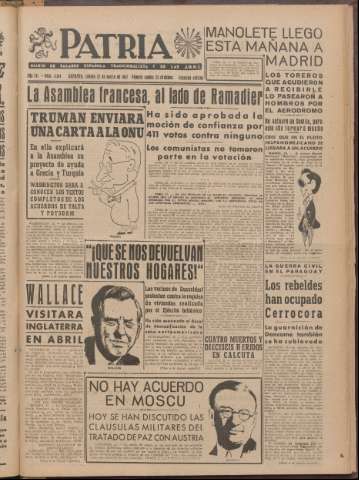 'Patria : diario de Falange Española Tradicionalista y de las J.O.N.S.' - Año XII Número 2ed_4014 - 1947 marzo 22