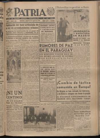 'Patria : diario de Falange Española Tradicionalista y de las J.O.N.S.' - Año XII Número 4014 - 1947 marzo 22
