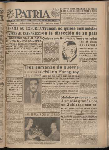 'Patria : diario de Falange Española Tradicionalista y de las J.O.N.S.' - Año XII Número 4015 - 1947 marzo 23
