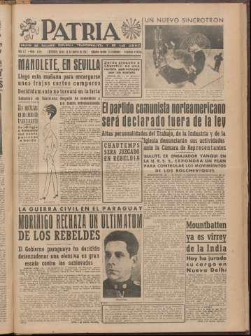 'Patria : diario de Falange Española Tradicionalista y de las J.O.N.S.' - Año XII Número 2ed_4015 - 1947 marzo 24