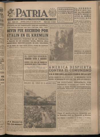 'Patria : diario de Falange Española Tradicionalista y de las J.O.N.S.' - Año XII Número 4016 - 1947 marzo 25