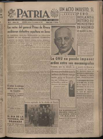 'Patria : diario de Falange Española Tradicionalista y de las J.O.N.S.' - Año XII Número 4018 - 1947 marzo 27