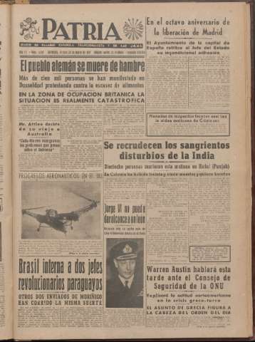 'Patria : diario de Falange Española Tradicionalista y de las J.O.N.S.' - Año XII Número 2ed_4019 - 1947 marzo 28