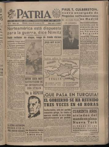 'Patria : diario de Falange Española Tradicionalista y de las J.O.N.S.' - Año XII Número 4019 - 1947 marzo 28