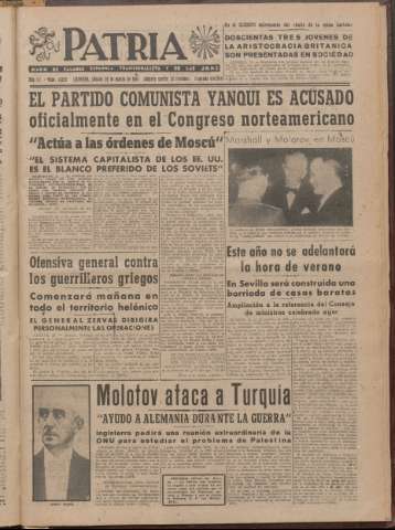 'Patria : diario de Falange Española Tradicionalista y de las J.O.N.S.' - Año XII Número 2ed_4020 - 1947 marzo 29