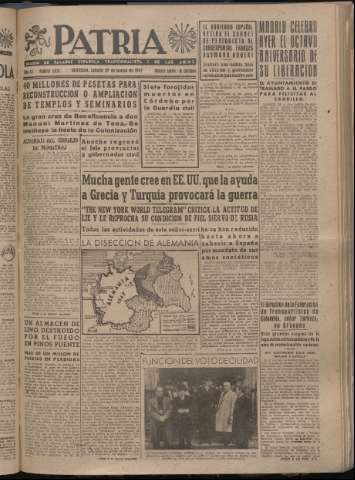 'Patria : diario de Falange Española Tradicionalista y de las J.O.N.S.' - Año XII Número 4020 - 1947 marzo 29