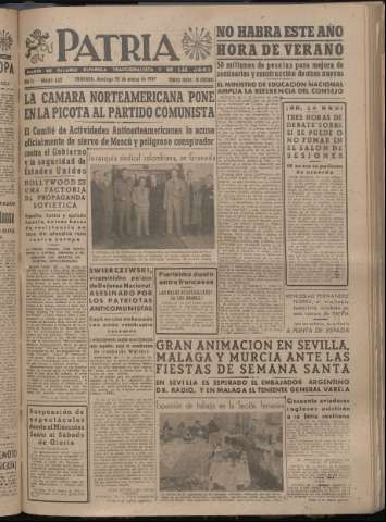 'Patria : diario de Falange Española Tradicionalista y de las J.O.N.S.' - Año XII Número 4021 - 1947 marzo 30