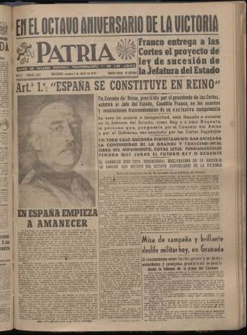 'Patria : diario de Falange Española Tradicionalista y de las J.O.N.S.' - Año XII Número 4022 - 1947 abril 1