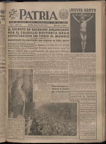 'Patria : diario de Falange Española Tradicionalista y de las J.O.N.S.' - Año XII Número 4024 - 1947 abril 3