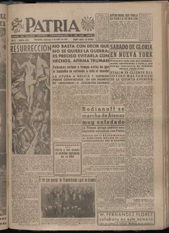 'Patria : diario de Falange Española Tradicionalista y de las J.O.N.S.' - Año XII Número 4026 - 1947 abril 6