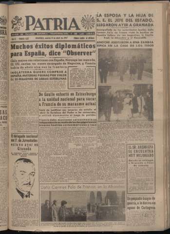 'Patria : diario de Falange Española Tradicionalista y de las J.O.N.S.' - Año XII Número 4027 - 1947 abril 8