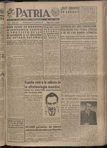 'Patria : diario de Falange Española Tradicionalista y de las J.O.N.S.' - Año XII Número 4029 - 1947 abril 10