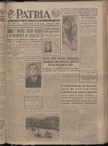 'Patria : diario de Falange Española Tradicionalista y de las J.O.N.S.' - Año XII Número 4032 - 1947 abril 13