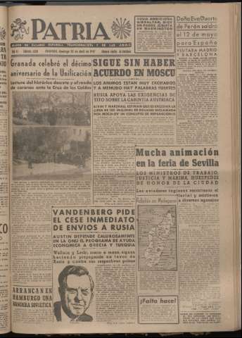 'Patria : diario de Falange Española Tradicionalista y de las J.O.N.S.' - Año XII Número 4038 - 1947 abril 20