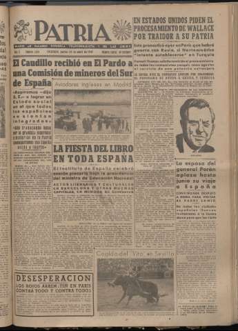 'Patria : diario de Falange Española Tradicionalista y de las J.O.N.S.' - Año XII Número 4041 - 1947 abril 24