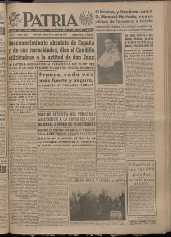 'Patria : diario de Falange Española Tradicionalista y de las J.O.N.S.' - Año XII Número 4045 - 1947 abril 29