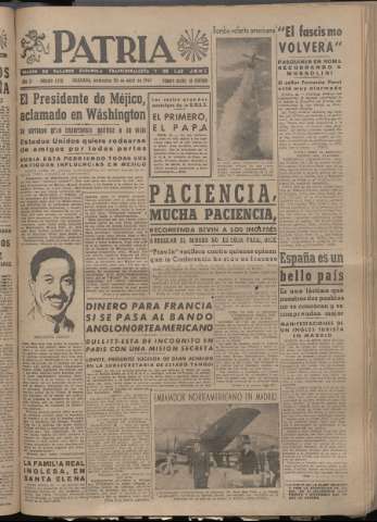 'Patria : diario de Falange Española Tradicionalista y de las J.O.N.S.' - Año XII Número 4046 - 1947 abril 30