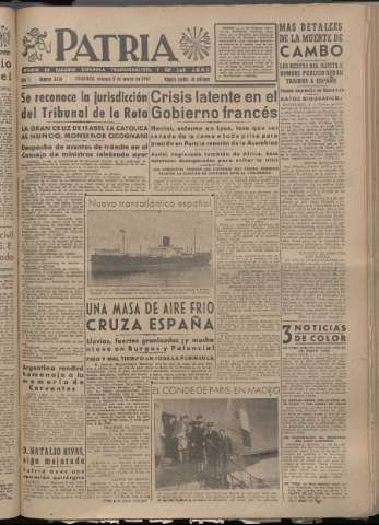 'Patria : diario de Falange Española Tradicionalista y de las J.O.N.S.' - Año XII Número 4048 - 1947 mayo 2