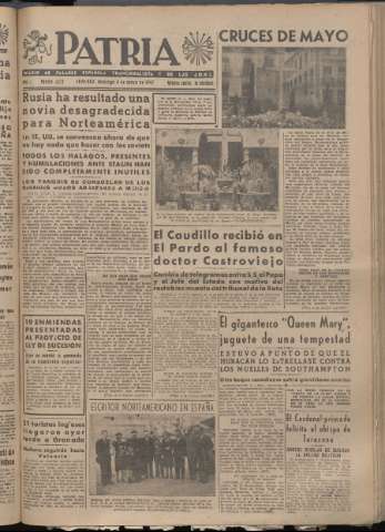 'Patria : diario de Falange Española Tradicionalista y de las J.O.N.S.' - Año XII Número 4050 - 1947 mayo 4