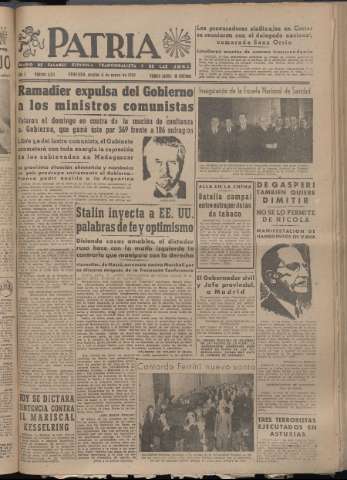 'Patria : diario de Falange Española Tradicionalista y de las J.O.N.S.' - Año XII Número 4051 - 1947 mayo 6