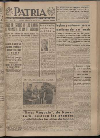 'Patria : diario de Falange Española Tradicionalista y de las J.O.N.S.' - Año XII Número 4052 - 1947 mayo 7