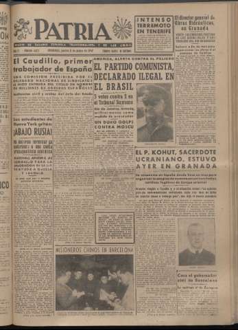'Patria : diario de Falange Española Tradicionalista y de las J.O.N.S.' - Año XII Número 4053 - 1947 mayo 8